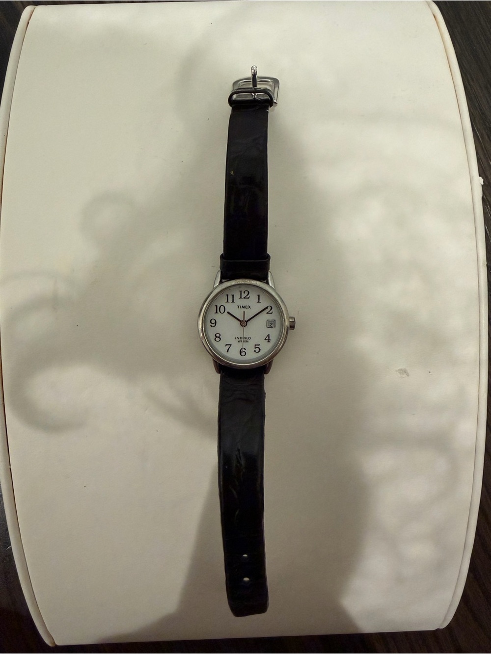 Timex Women's Stainless Steel Black Leather Strap Watch - White Dial